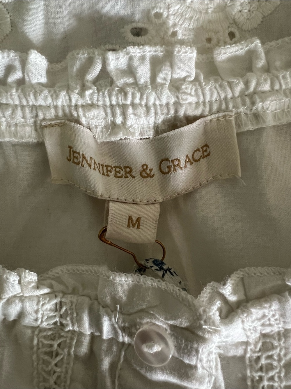 Jennifer & Grace White Eyelet Medium Lace Button-Front Women's 100% Cotton Top - Picture 11 of 15